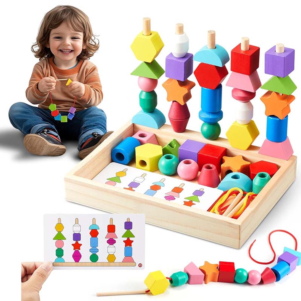 Houten geometrische blokkenset - Kleuren sorteerspel voor kinderen - Vormherkenning speelgoed voor peuters - Houten stapelspel - Educatief speelgoed voor 3-5 jaar - Inclusief 25 blokken