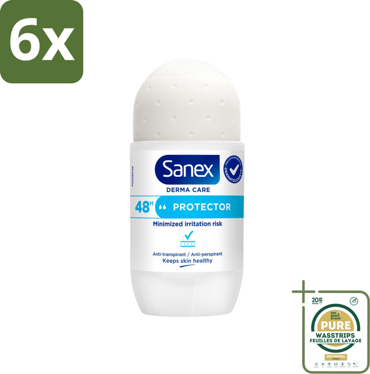 Sanex – Deodorant Roller – Dermo Protector – 53 ml - Voordeelverpakking - 6 stuks - Zweetbehandeling - Geurvervoeging