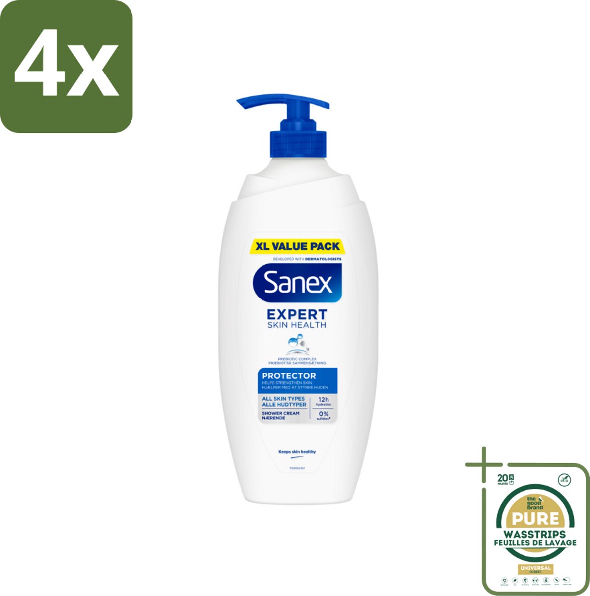 Sanex – Douchecrème – Expert Skin Health Protector – 750 ml - Voordeelverpakking - 4 stuks - Huidhydraatatie - Huidbarrière