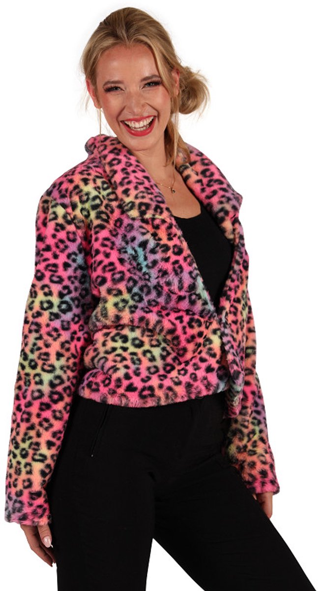 Bontjasje Neon Panter - Zachte Pluche Jas - Foute Party - Dames - Maat M/L