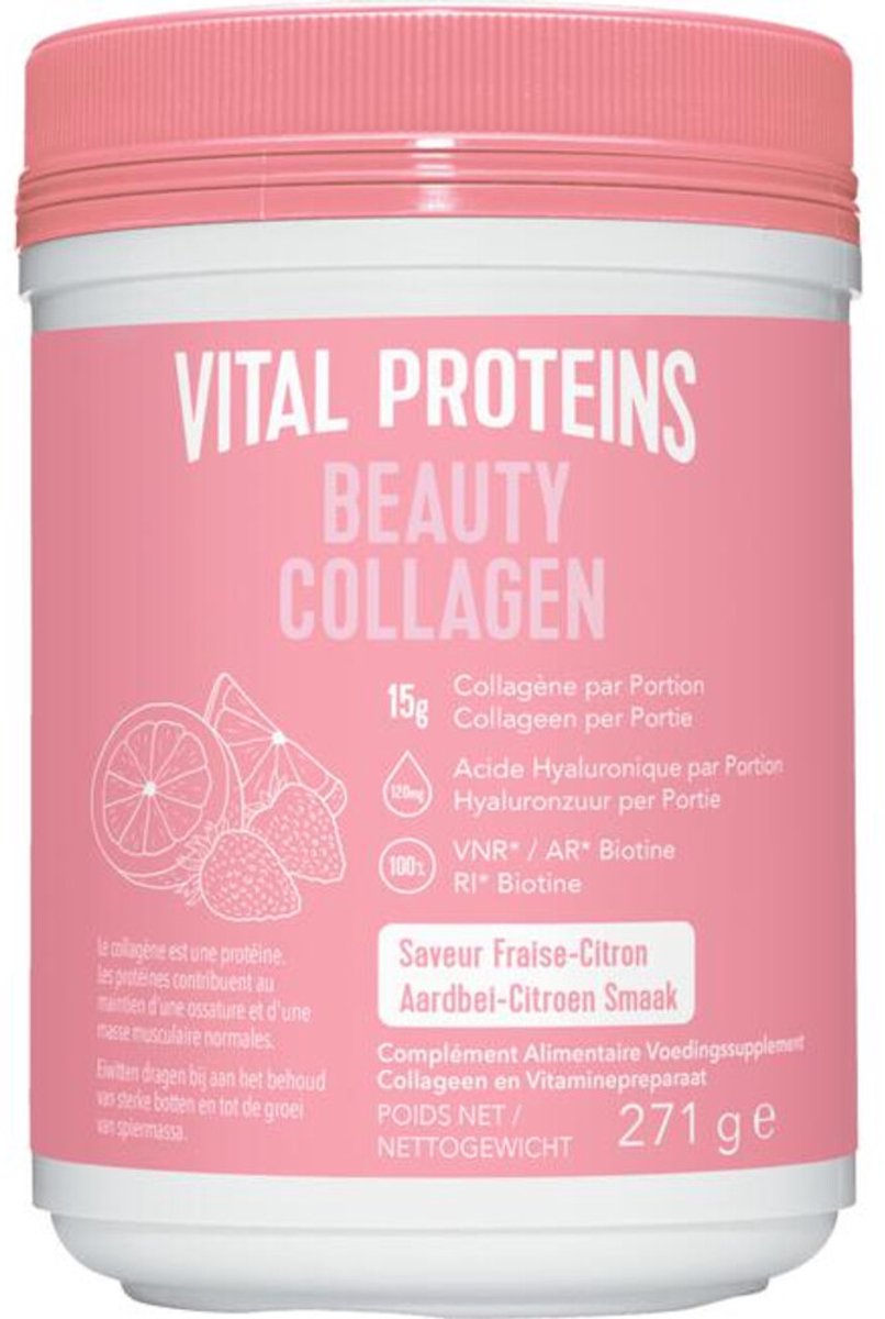Vital Proteins Beauty Collageen Aardbei en Citroen - 3 x 271 gr - Voordeelverpakking