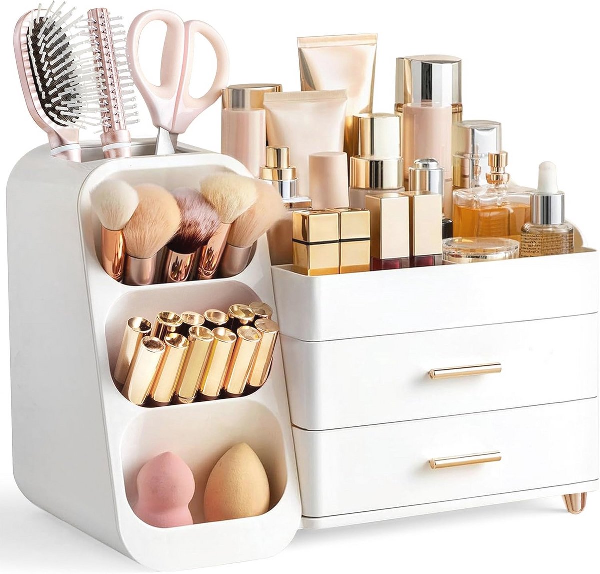 Make-up Organizer met Laden - 3-in-1 Cosmetica Doos in Wit
