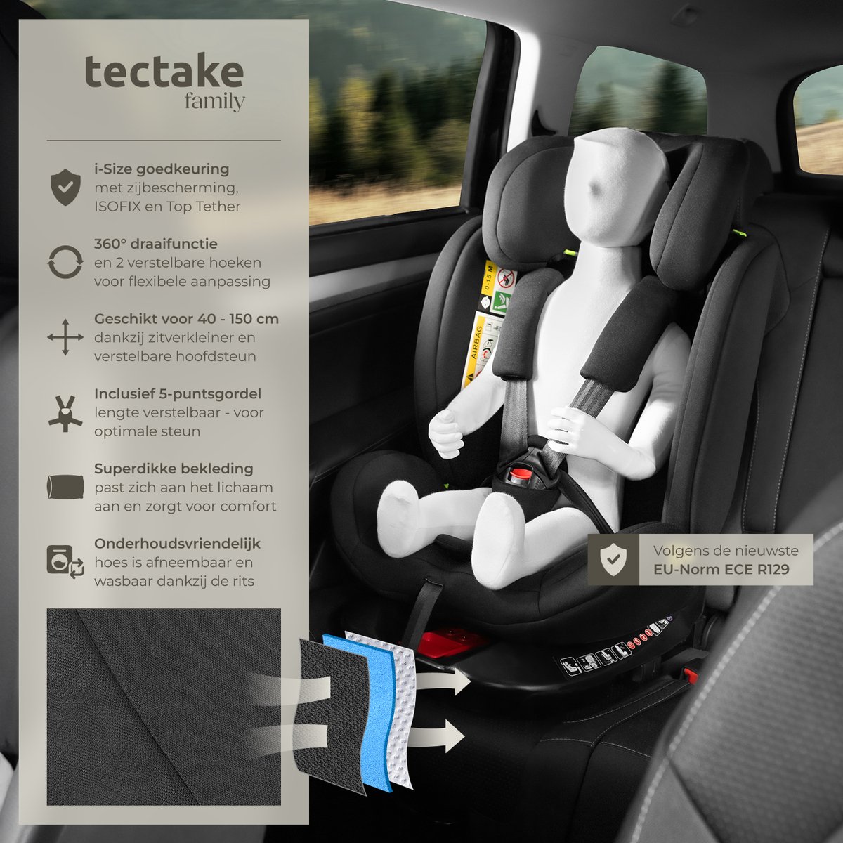 tectake Draaibare Autostoel i-Size 360°