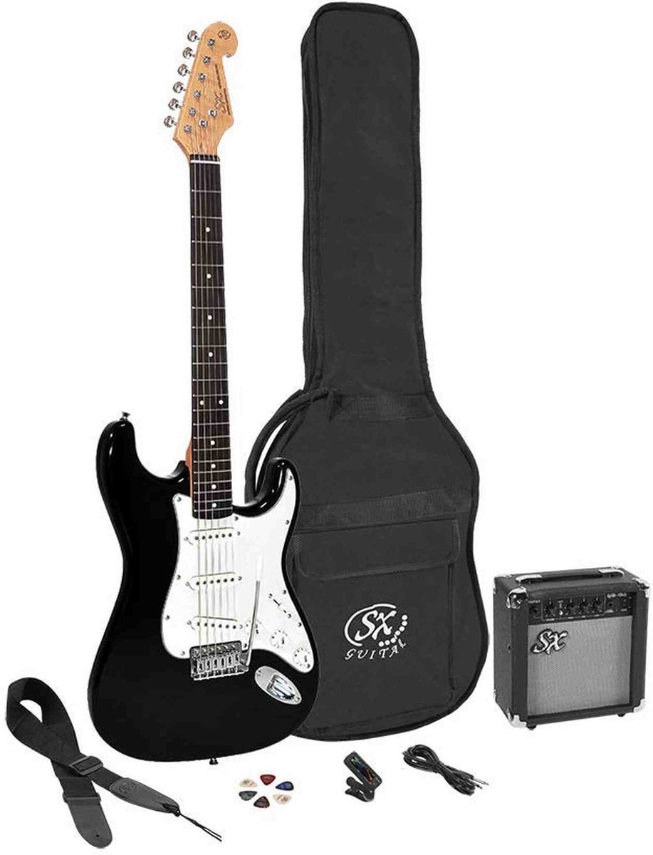 Elektrische gitaar starterset - SX SE1SK-BK - ST-model - 10W versterker - Stemapparaat - Gigbag - Zwart