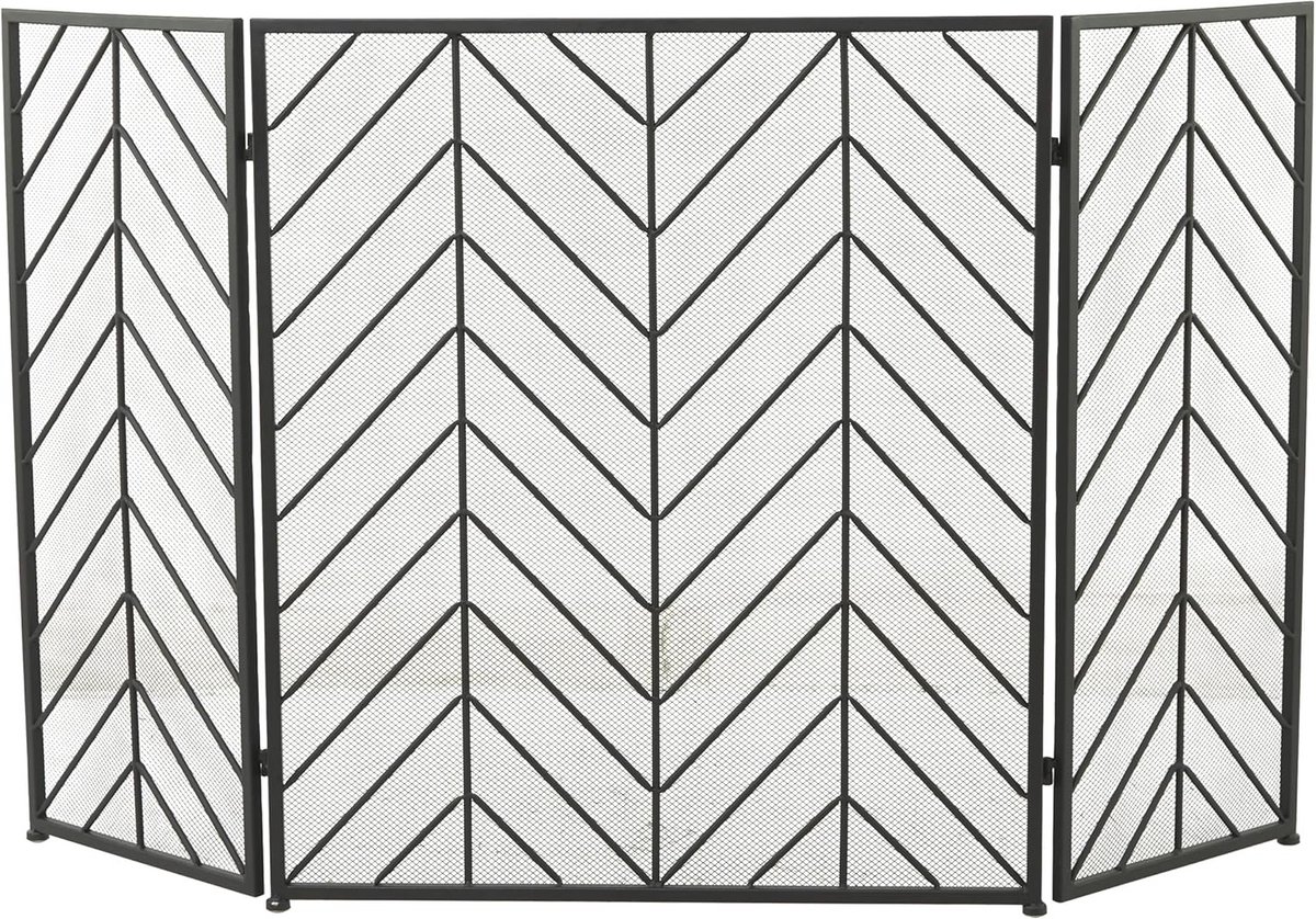 Geometrisch Opvouwbaar Haardscherm met Chevronpatroon – 52" x 1" x 31" – Zwart