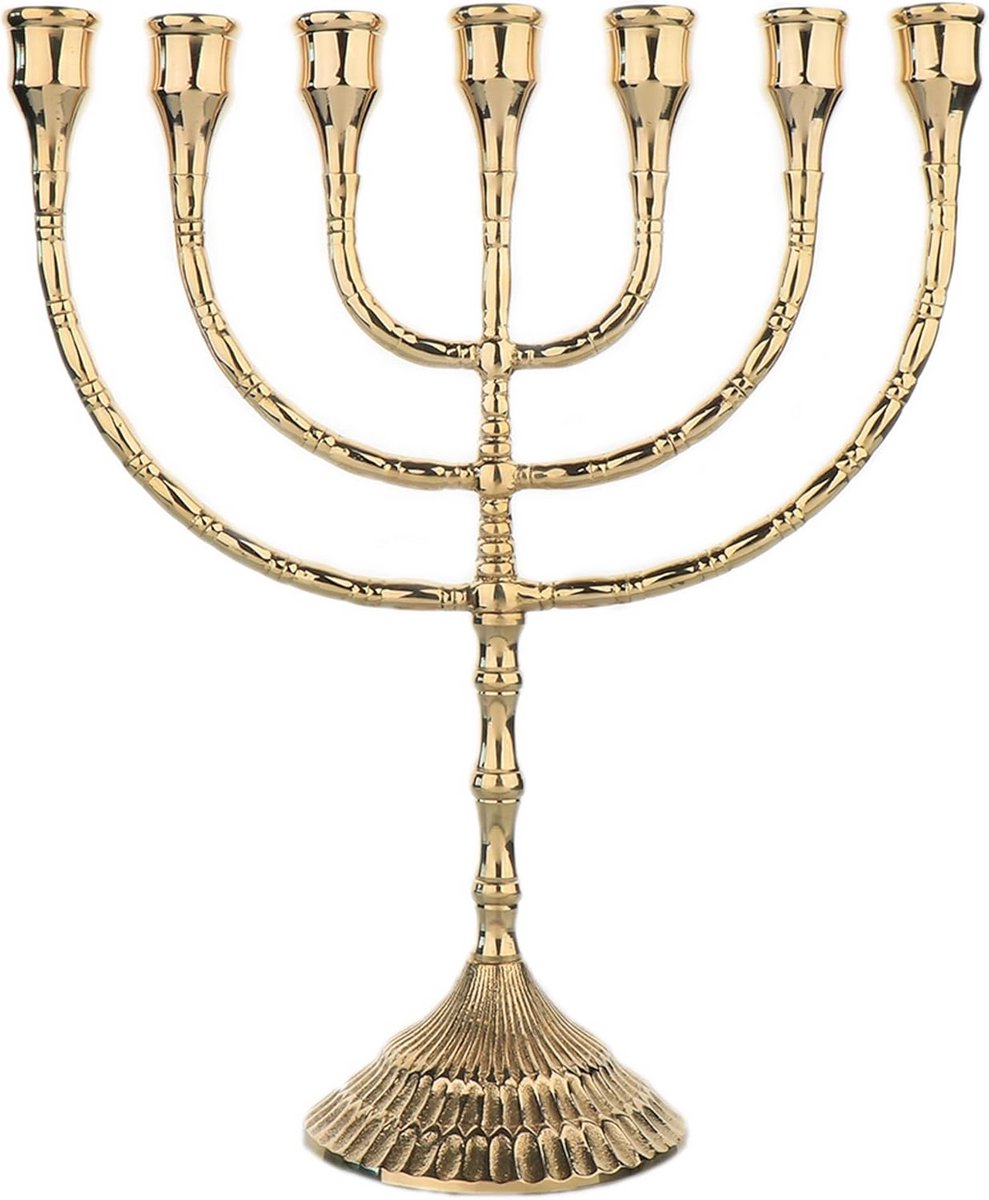 Candle holder set of 7 - 30 cm high for candles up to Ø 2 cm - Large brass gold shiny candlestick