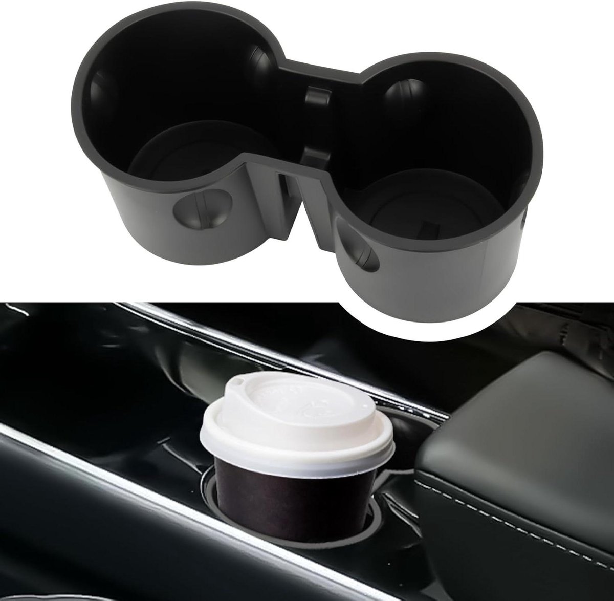 Allecta - Middenconsole bekerhouder voor auto - Passend voor Tesla Model 3 en Model Y - Accessoires voor interieur - Handige cupholder met ruimte - Zwart metaal.