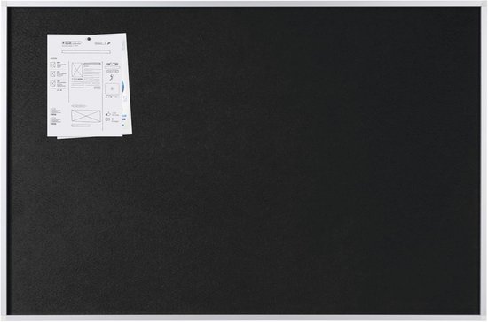 Bi-Office Essentials Prikbord Vilt 90 (B) x 60 (H) cm Zwart, Zilver | Viking Direct NL