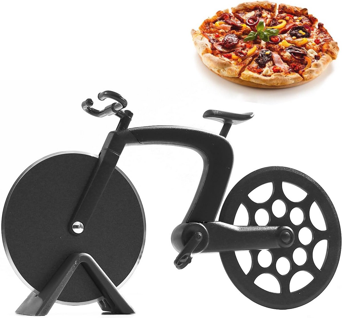 Pizzasnijder voor fiets - Roestvrij staal, met houder, perfect voor geschenken