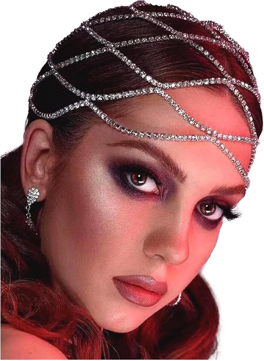 Vintage Strass Hoofdketting Zilver voor Bruiloft en Feestelijke Gelegenheden