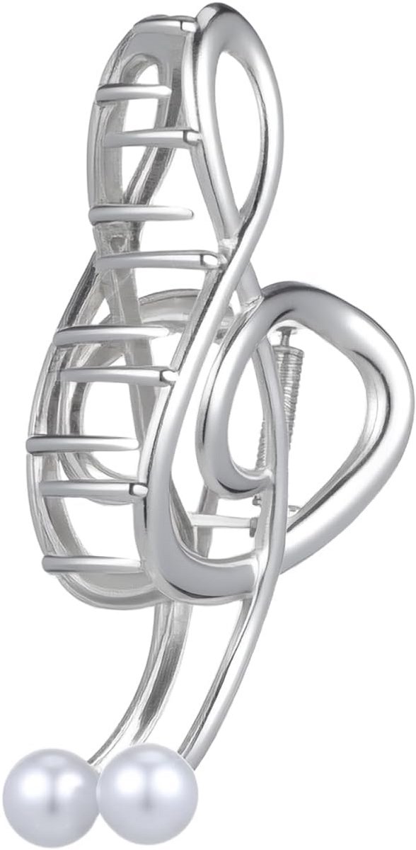 Elegante Zilveren Haarclip voor Dames - Muzieknoot Design, Ideaal voor Dik Haar