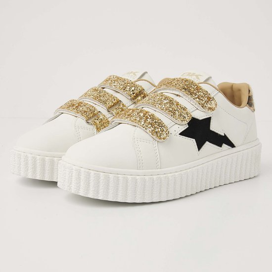 British Knights - Bliss Velcro Dames Sneakers Laag - Maat 39 - Wit/Goud/Panterprint/Zwart - Vrouwen Schoenen