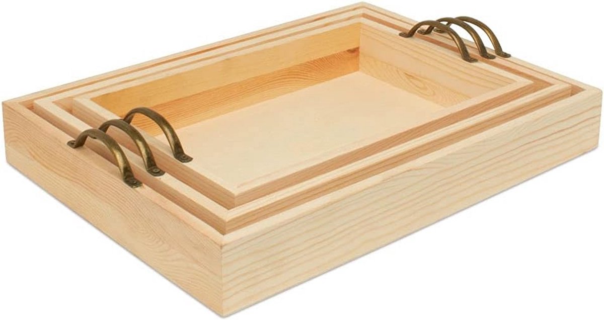 2x Houten Serveerplankjes met Handvatten - Onbehandeld voor Knutselen, Hars en Decoratie