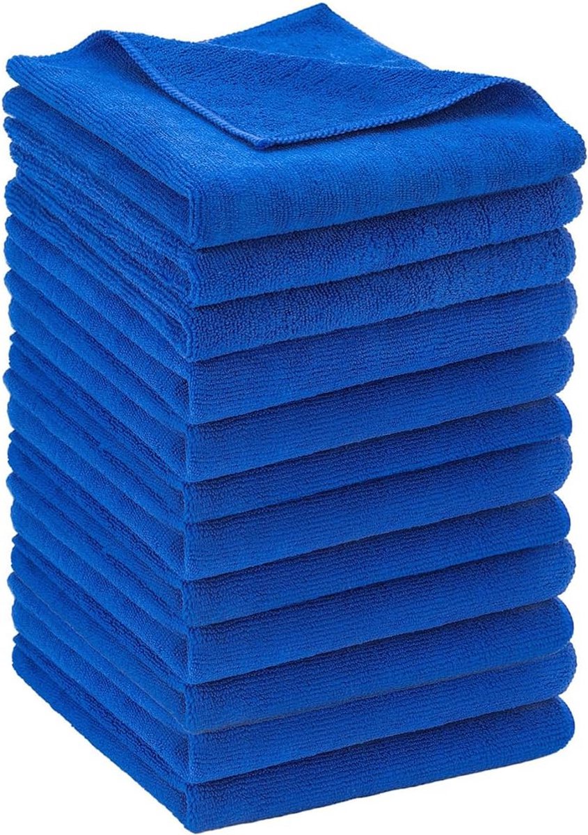 12x Blauwe Microvezeldoeken 40x40 cm 300 g/m² voor Schoonmaken en Auto - Pluisvrij