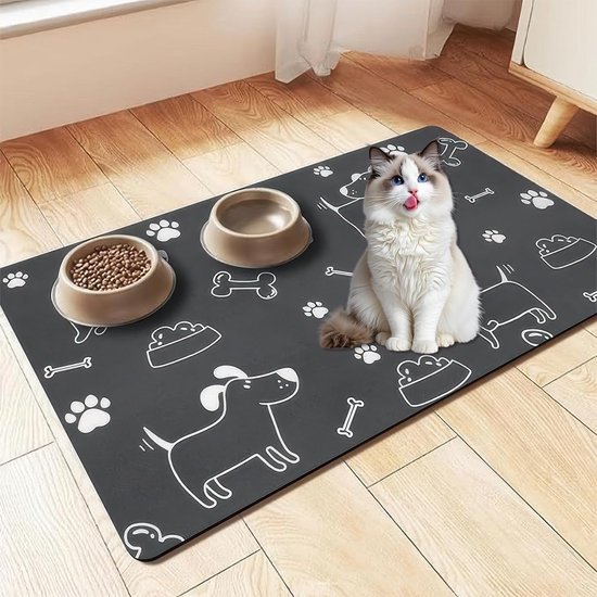 Kattenvoermat, Siliconen Voermat voor Huisdieren Antislip Hondenbakmat Waterdicht Dienbladkussen (Licht Grijs, 44x25 cm
