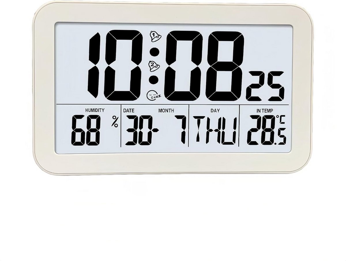 Digitale Wekker met Groot LCD Scherm: Datum, Temperatuur, Vochtigheid en Snooze