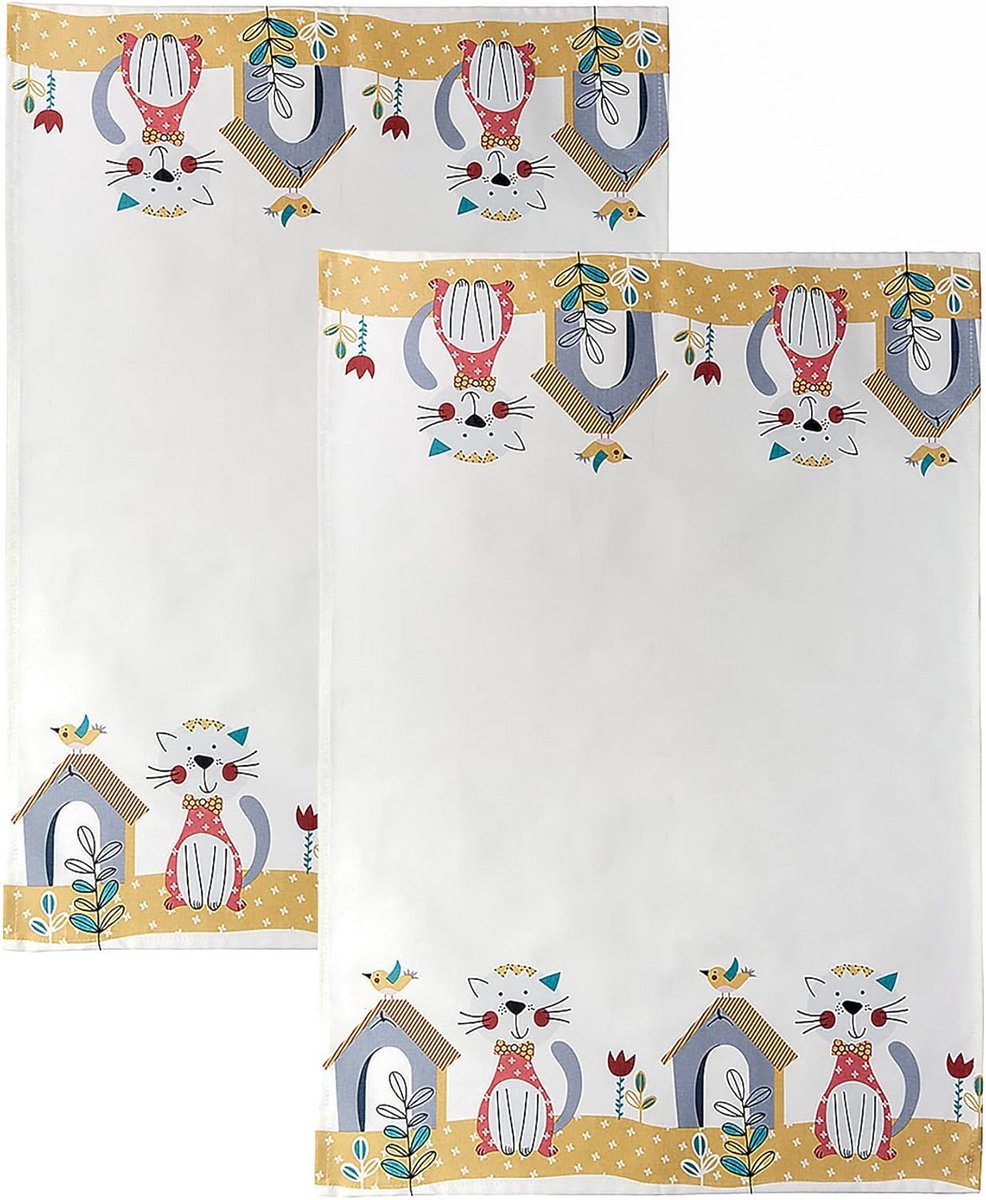 Set van 2 Katoenen Keukendoeken met Schattig Kattenmotief
