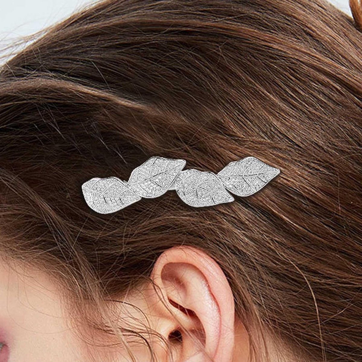Elegante Haarspeld met Kristallen Bladeren en Strass - Zilveren Bloem Clip