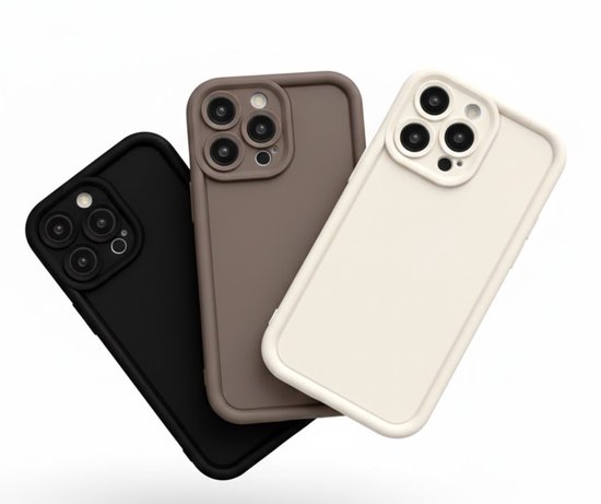 Zwart beige bruin telefoon hoesje – backcover – geschikt voor iPhone 14 Pro Max – zachte matte uitstraling – camera bescherming – set van 3 stuks