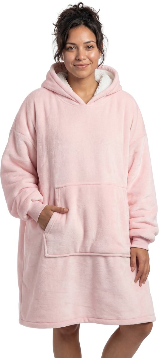 JAXY - Hoodie Deken - Snuggle Hoodie - Fleece Deken Met Mouwen - Snuggle - Cuddle Hoodie - 1450 Gram - Light Pink
