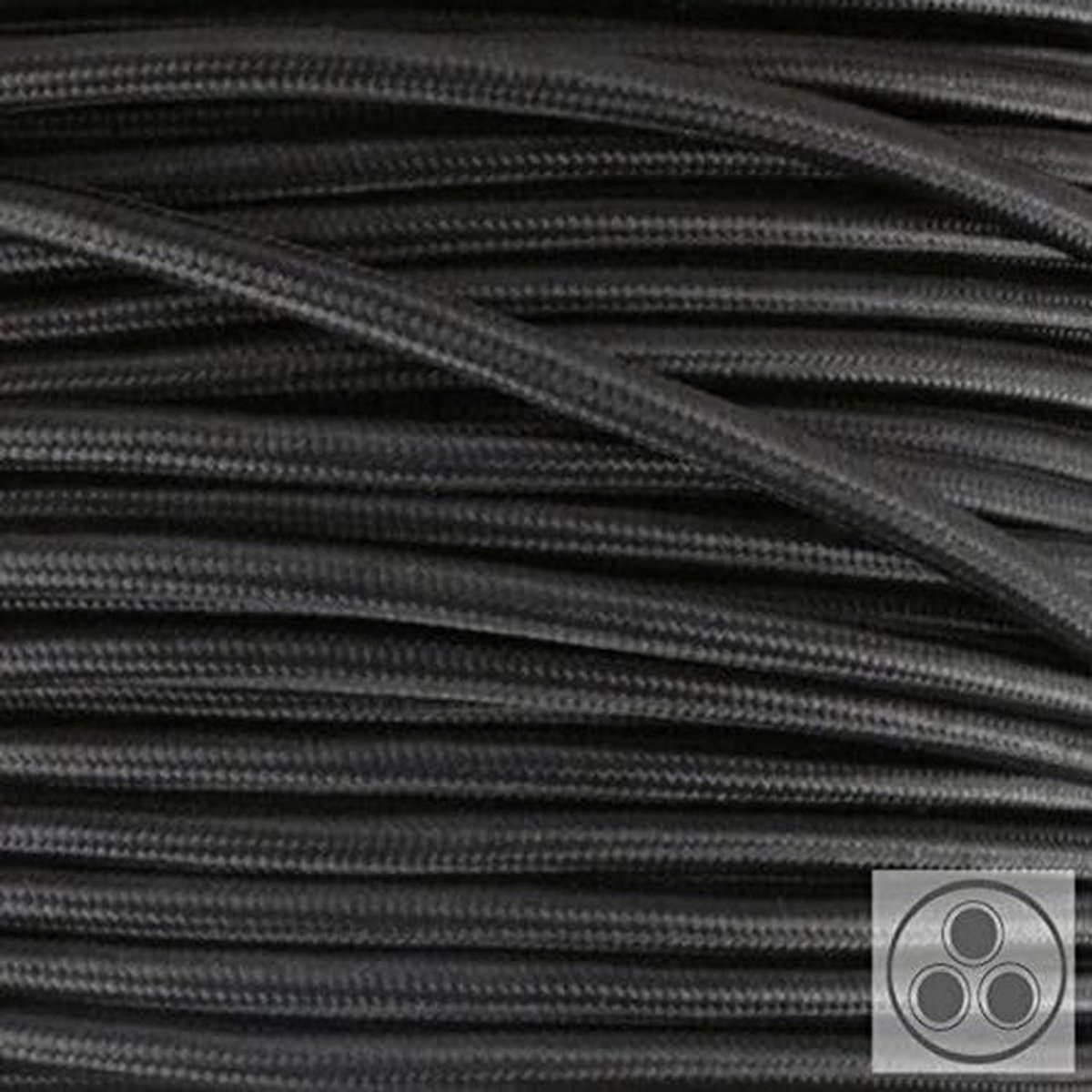 Ronde Textielkabel 3-aderig 3x0,75mm huisdraad Zwart