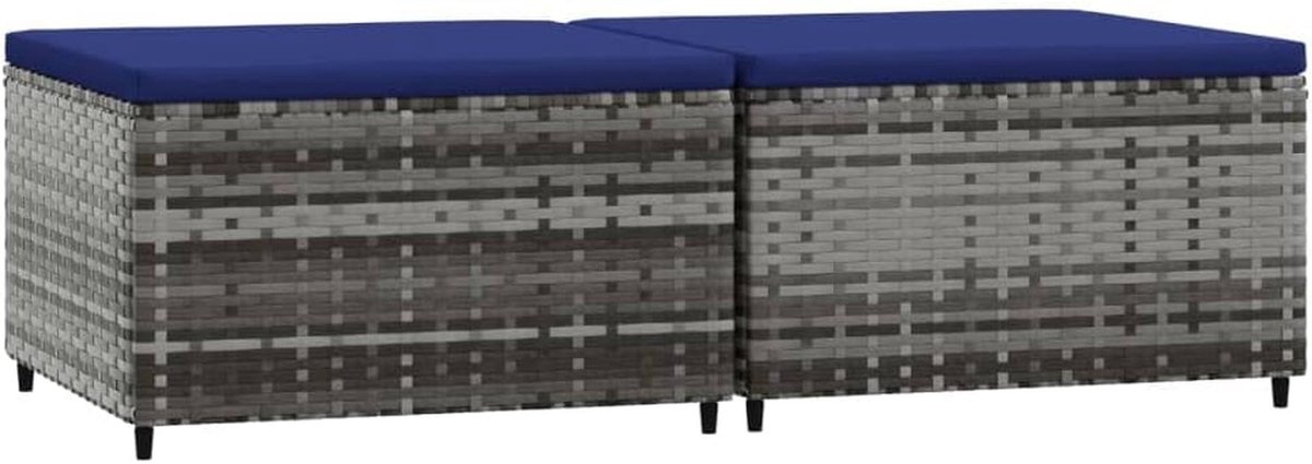 Voetenbank Set van 2 met Kussens - Poly Rattan Tuinstoelen Ondersteuning