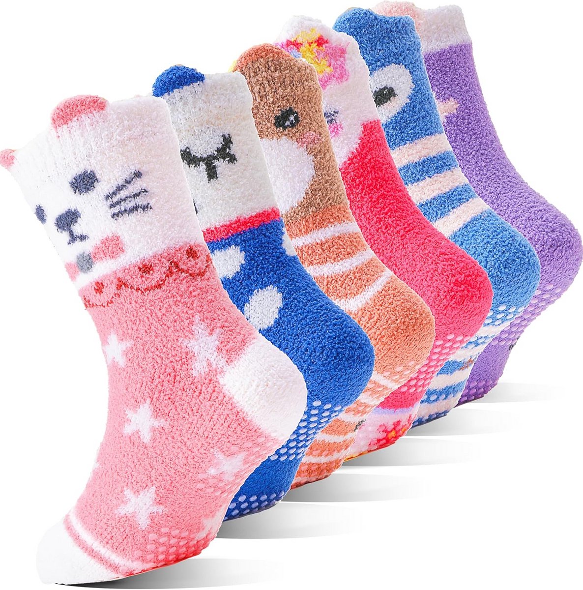 6 Paar Antislip Stoppersokken Kinderen Meisjes Dikke Warme Fluffy Huissokken
