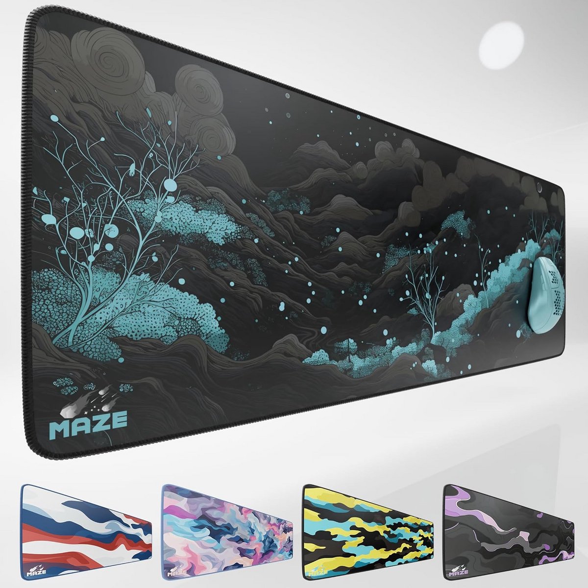 XL XL Muismat (90x30cm) Waterdicht Bureau Onderlegger voor Gaming en Kantoor - Zwart Grijs & Blauw - Snelheid & Precisie