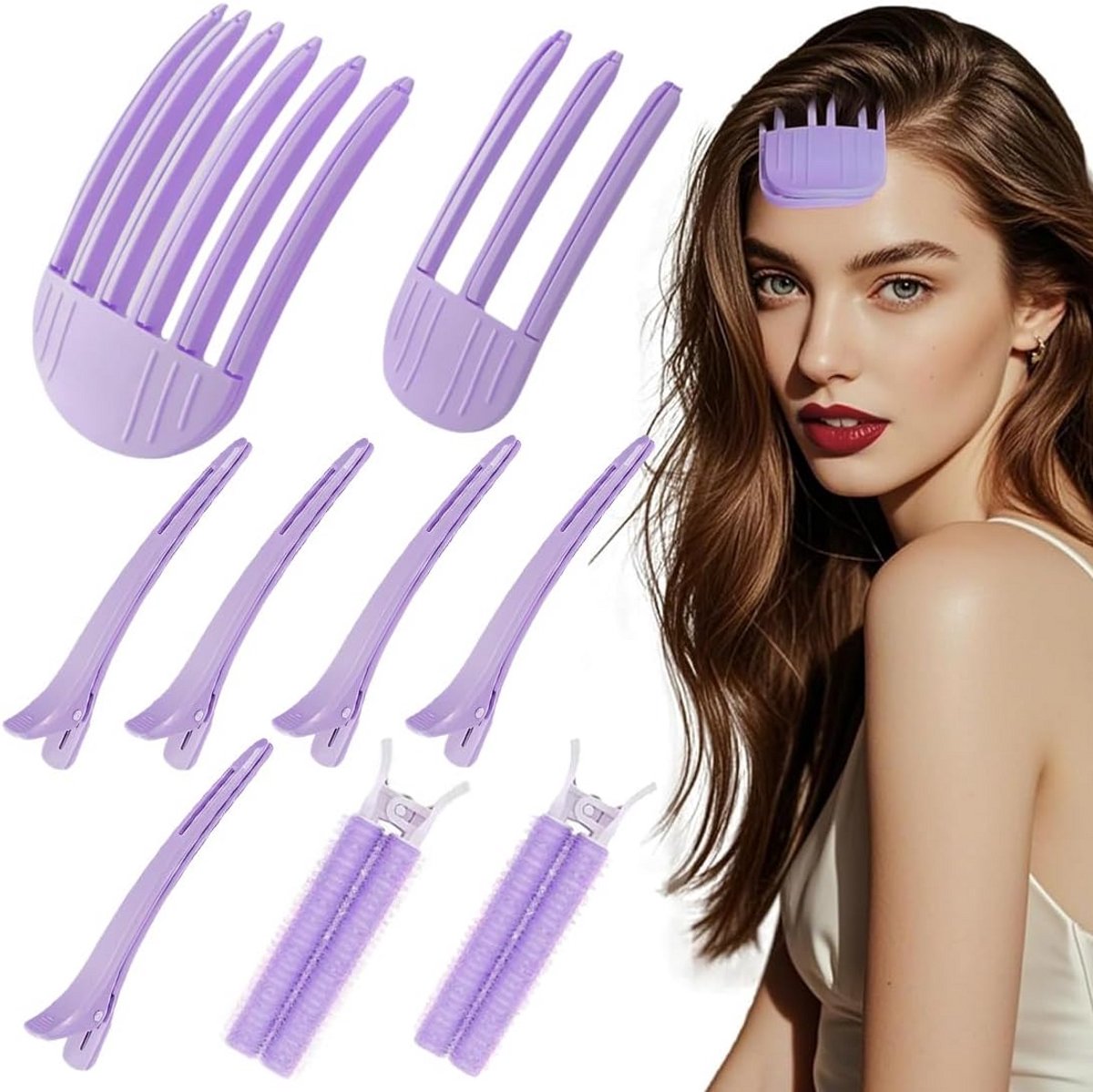 9-Delige Set Haarclips voor Volume Haarwortels en Haarkrullen voor Vrouwen - Paars