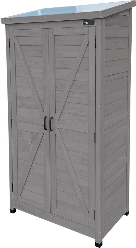 AXI Hugo houten opbergkast Warm Grijs - Tuinkast met Verzinkt dak - 3 legplanken en bodem - FSC hout - Magneetsluiting - 85x52x174cm