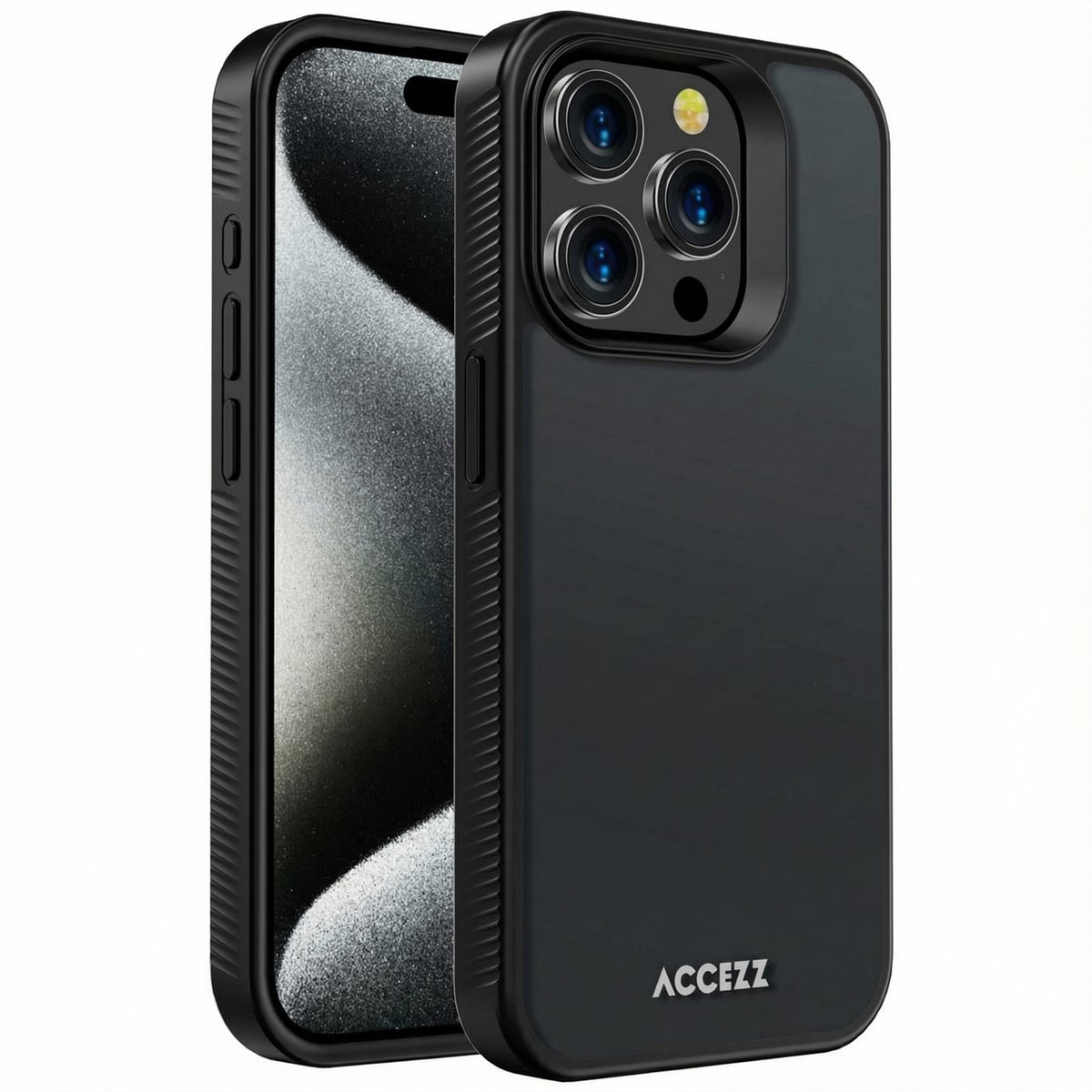 Accezz Hoesje Geschikt voor iPhone 15 Pro Hoesje - Accezz Rugged Frosted Backcover - Zwart
