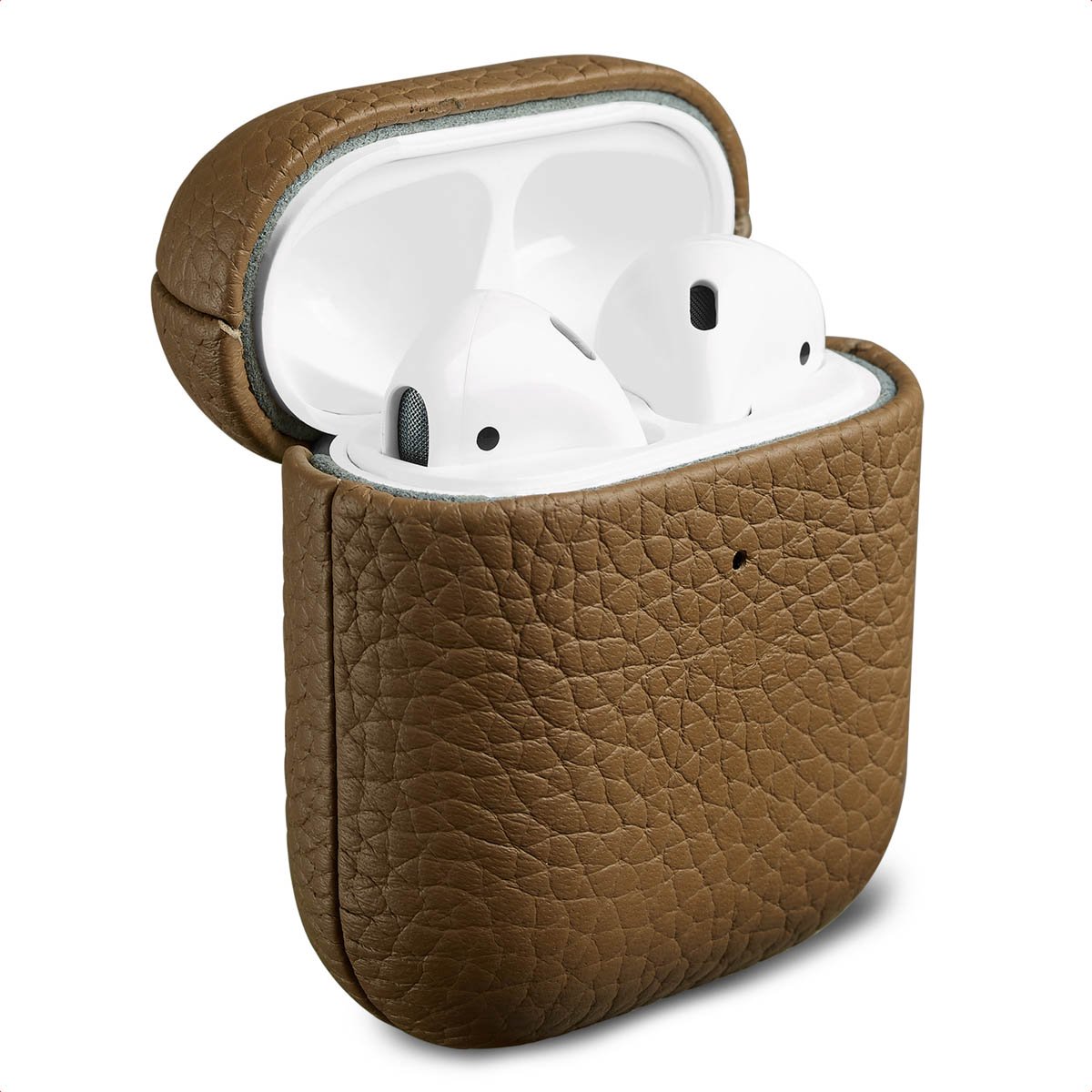 Accezz Echt Leren Case - Hoesje geschikt voor AirPods 1 / 2 - Taupe