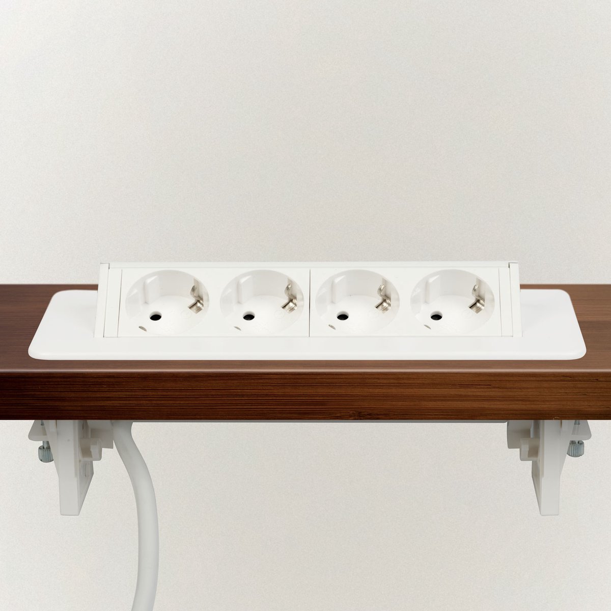Inbouw Stopcontact Flip-Up – Verzonken Stekkerdoos – 4-Voudig Met Kinderbeveiliging – Voor Bureau En Meubel – 220–240 V – Max 3500 W – Wit – Met Snoer 1,5 M - 1 Stuks [20446WH]