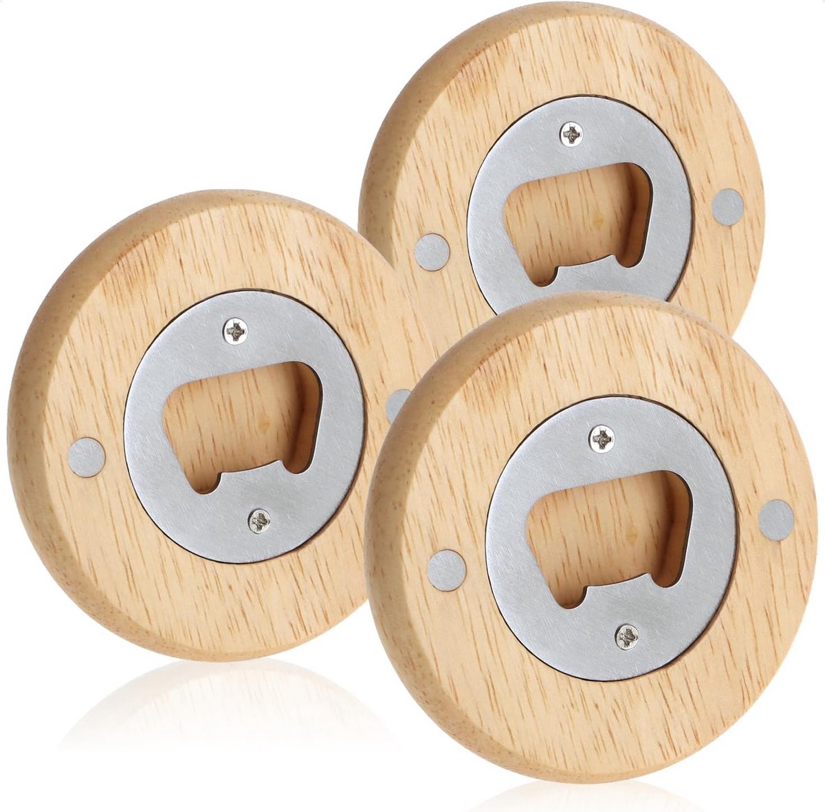 3x Sterke Flesopener RVS met Houten Handvat - Magnetisch en Duurzaam