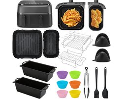 Heteluchtfriteuse accessoires geschikt Voor Philips Dual Basket Airfryer 3000-serie 6L/3L - 22 stuks Airfryer siliconen vorm accessoireset - grillrooster, cake broodvorm geschikt voor Philips Airfryer Dual Basket 3000 Series NA350