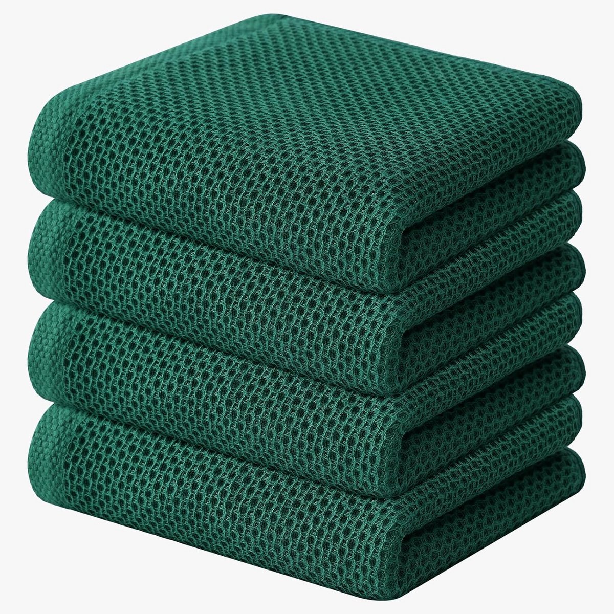 Set van 4 Keukendoeken 100% Katoen Wafelstructuur Zeer Absorberend 33x71 cm Donkergroen