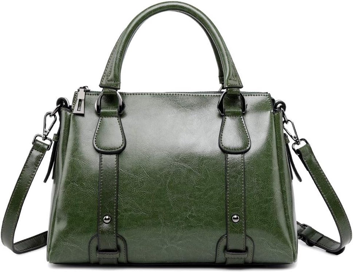Dames Handtas Leer Boston Schoudertas Korte Henkel Crossbody Groen