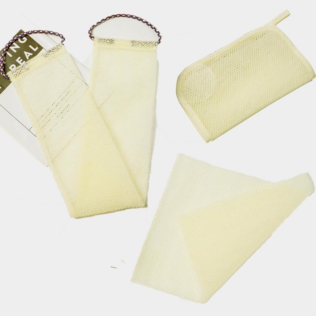 Set van 3 Lange Exfoliërende Douche Netten voor Lichaam en Gezicht