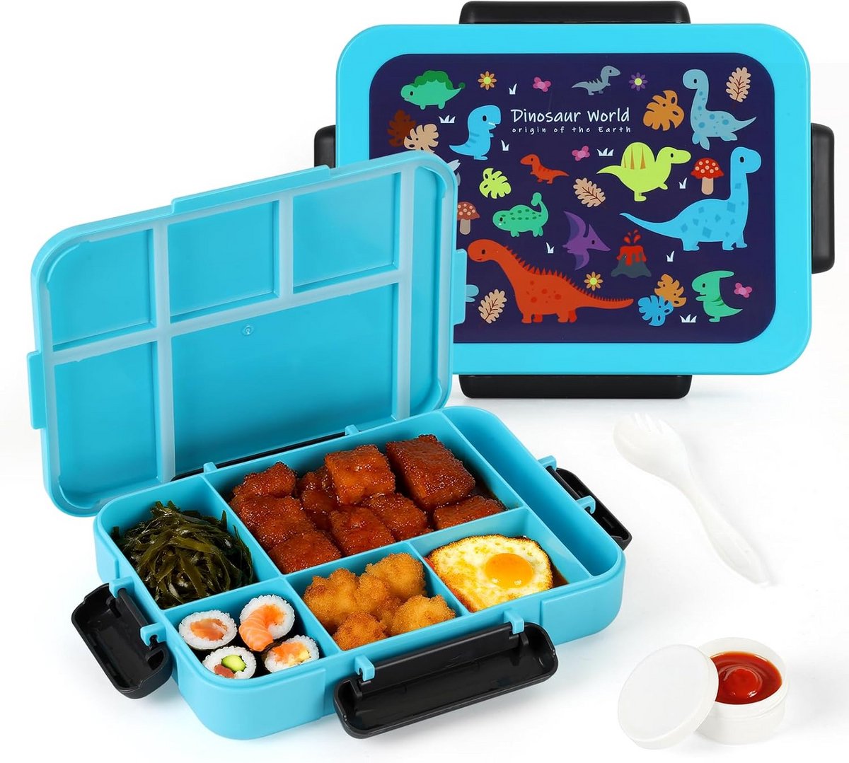 Kinder Lunchtrommel met Vakjes - Blauwe Broodtrommel voor School en Onderweg