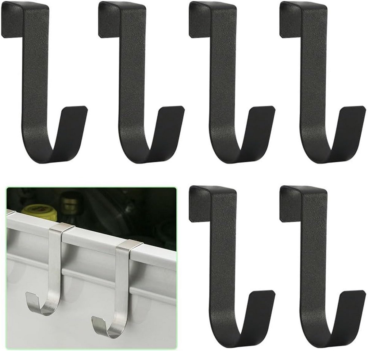 Set van 6 zwarte metalen haken voor handdoekradiator en douchedeur