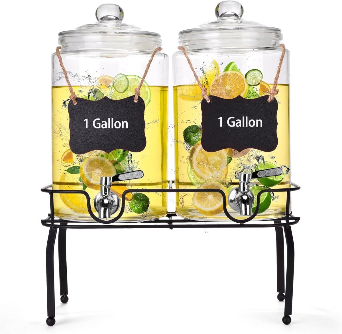 Set van 2x Drankdispenser Glas 3,8 Liter met Lekvrije Kraan voor Feest & Buffet