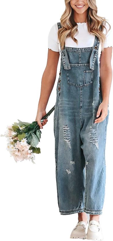 Dames Denim Overalls Vintage Losse Fit Jeans Tuinbroek met Verstelbare Bandjes