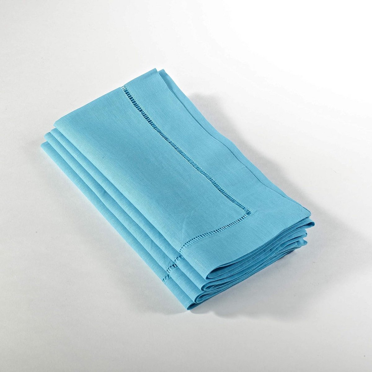 Diner Servetten Turquoise 50x50 cm - Set van 4 - Hemstitched Linnenlook Textiel