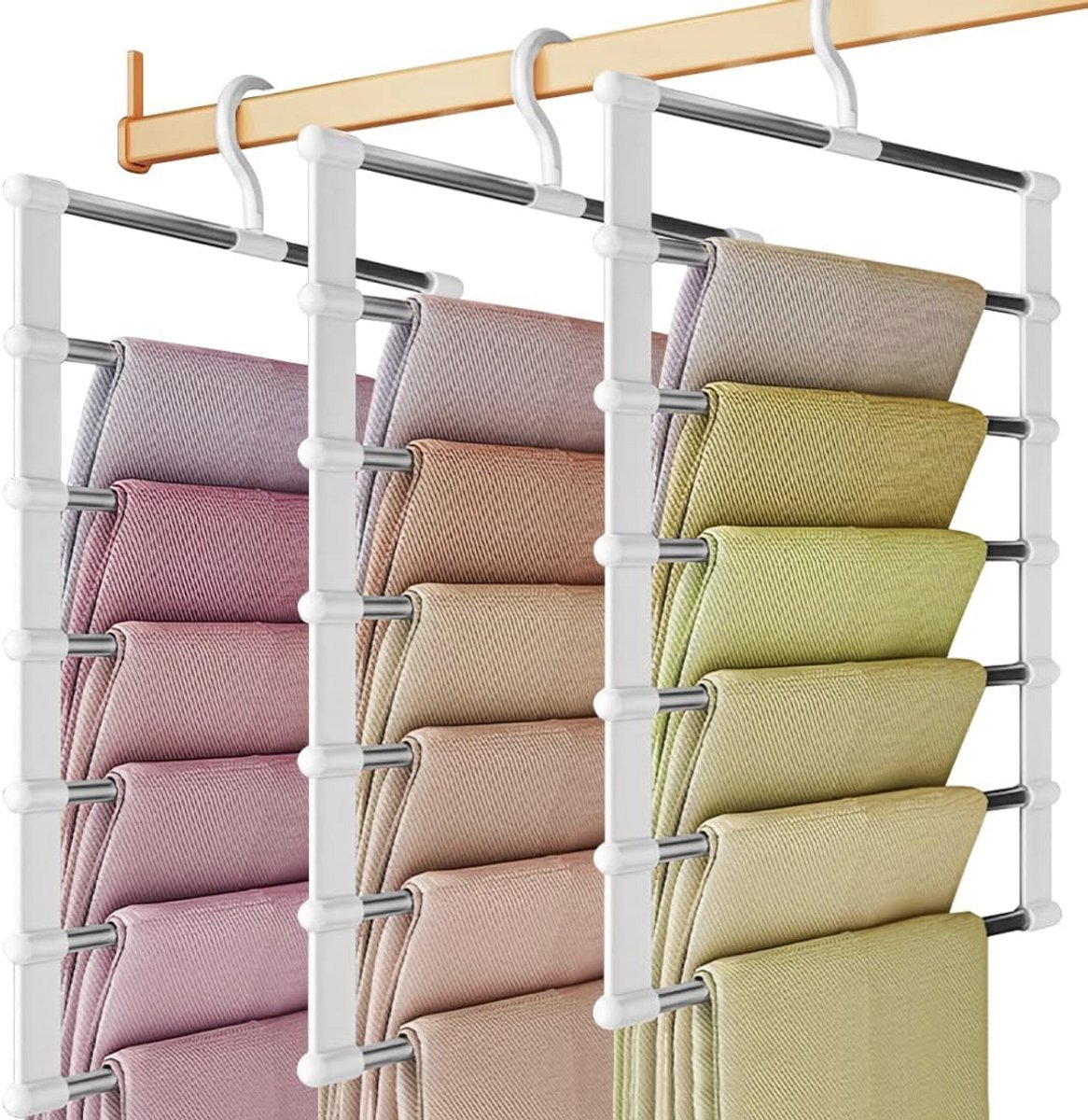 3x Ruimtebesparende Opvouwbare Broekhangers - RVS Kleding Organizer voor Jeans en Sjaals