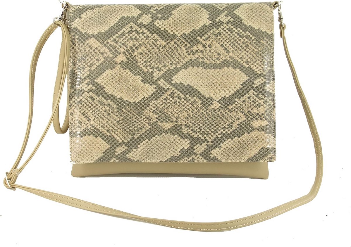 Crossbody Tas met Polsband in Beige Faux Slangenhuid