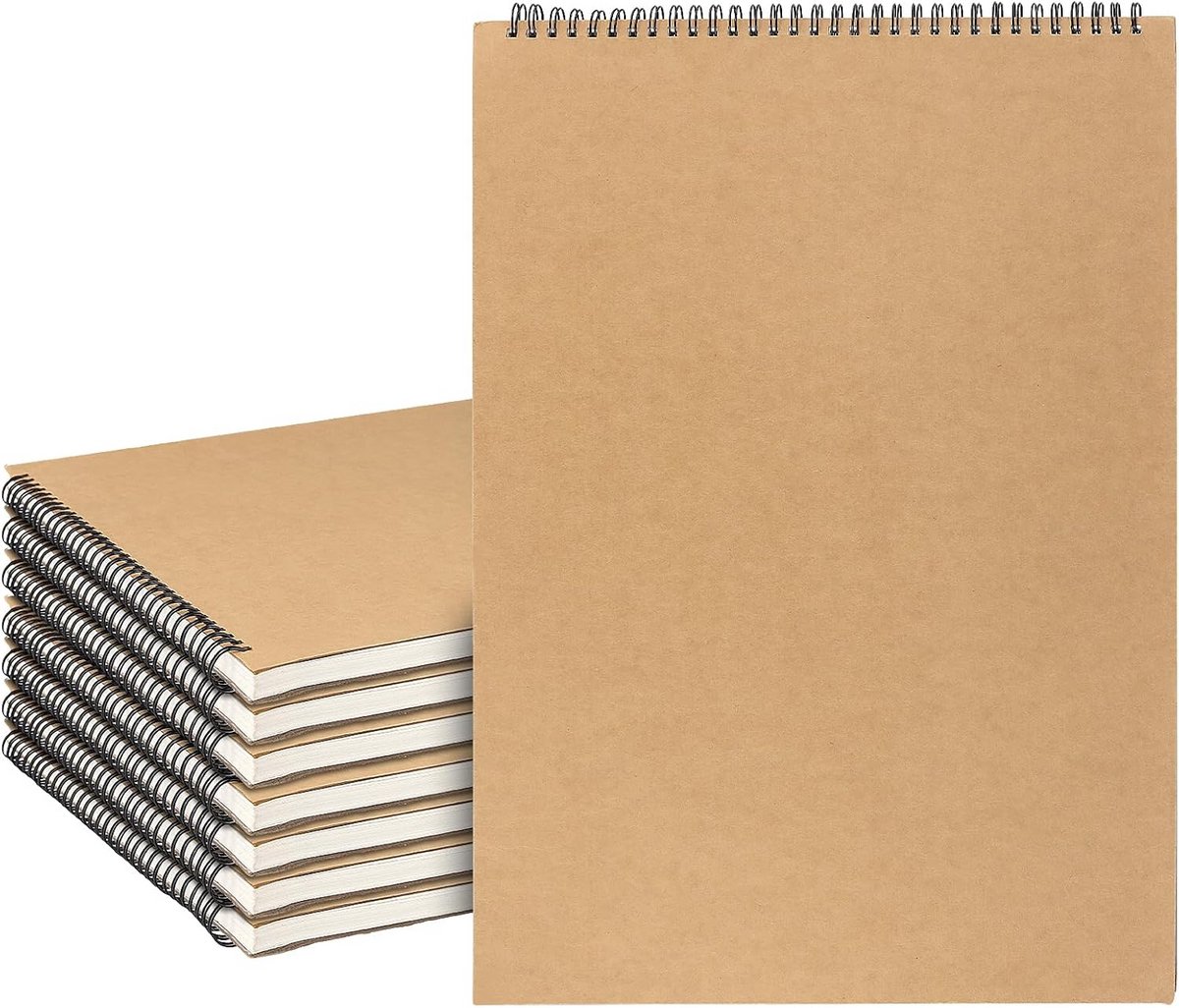 Set van 8 A3 Schetsboeken - Spiraalgebonden Tekenblokken met Stevig Kraftpapier