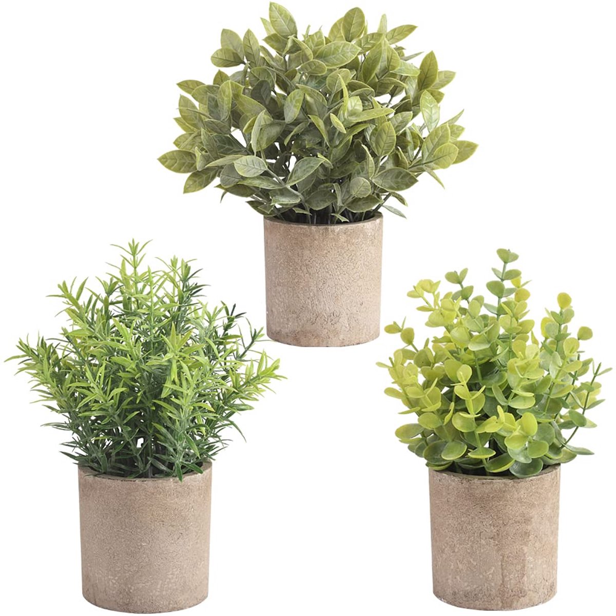 Unyqoos Set van Drie Kunststof Eucalyptus Planten in Pot voor Interieurdecoratie, groente, 22 cm, 3stuks