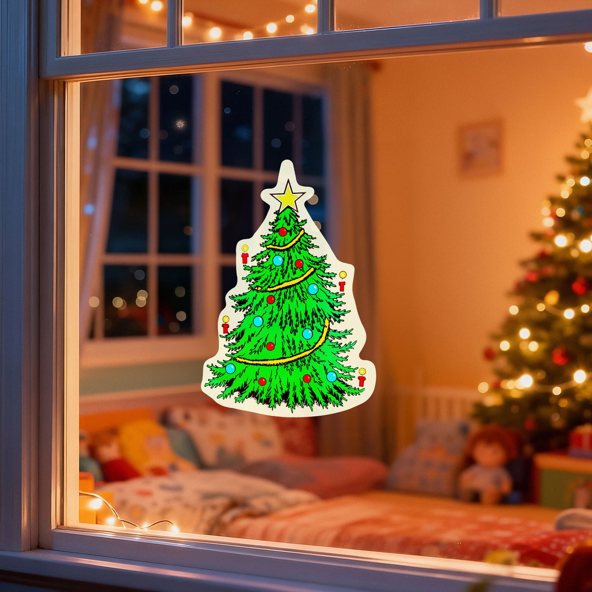 Kerst raamdecoratie kerstboom – Raamsticker met zuignap 30 x 29 cm – Herbruikbare kerstdecoratie voor raam en spiegel - 1 Stuks [59736C]