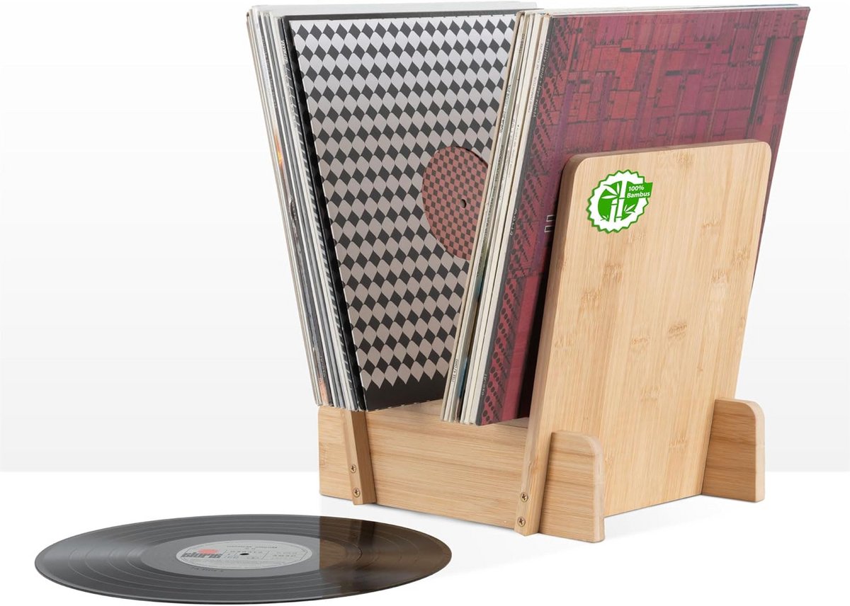 Bamboe LP Standaard en Opbergrek voor Vinylplaten tot 40 Stuks