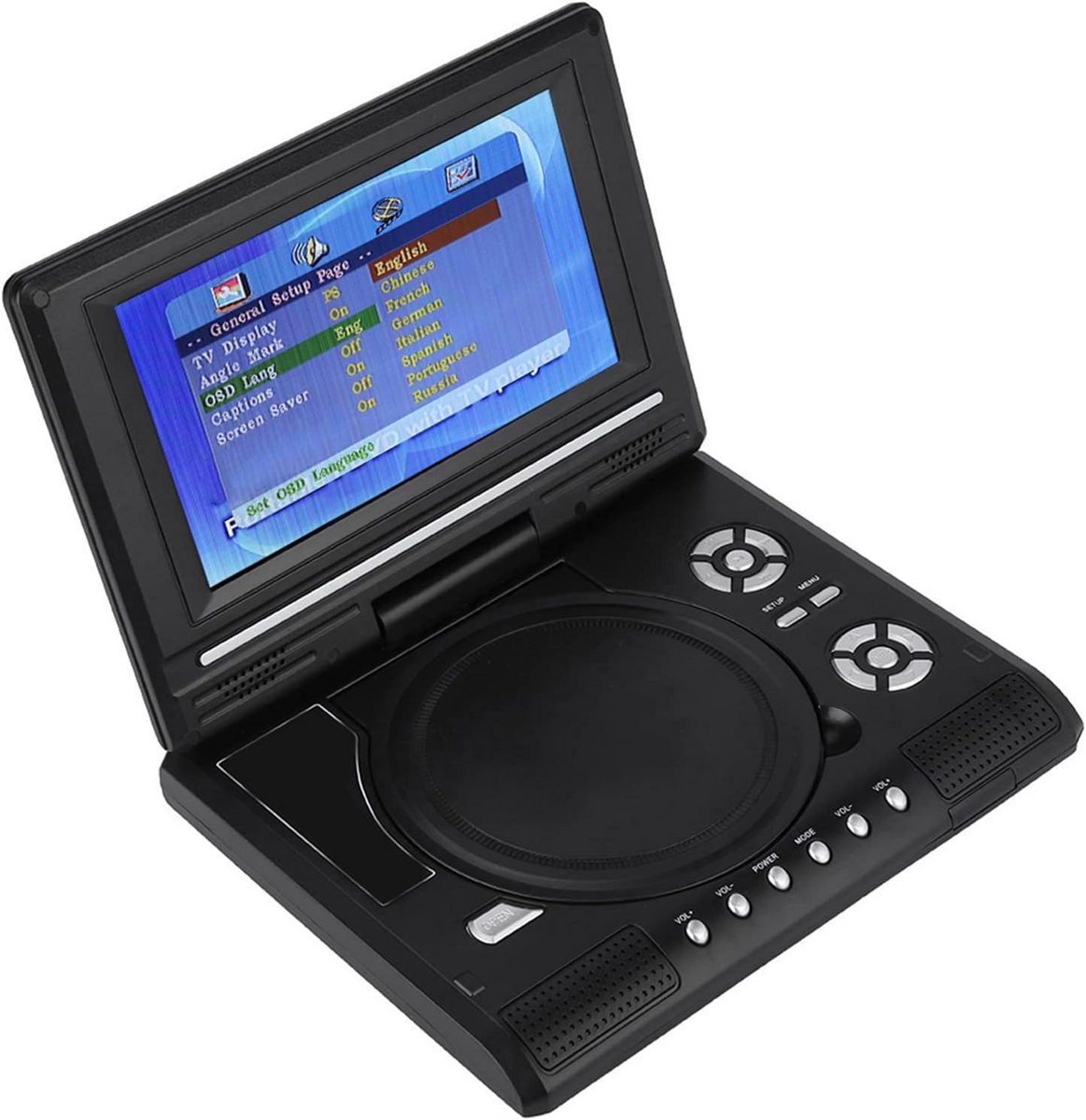 Draagbare DVD-speler 7 Inch met Draaibaar Scherm en Oplaadbare Batterij